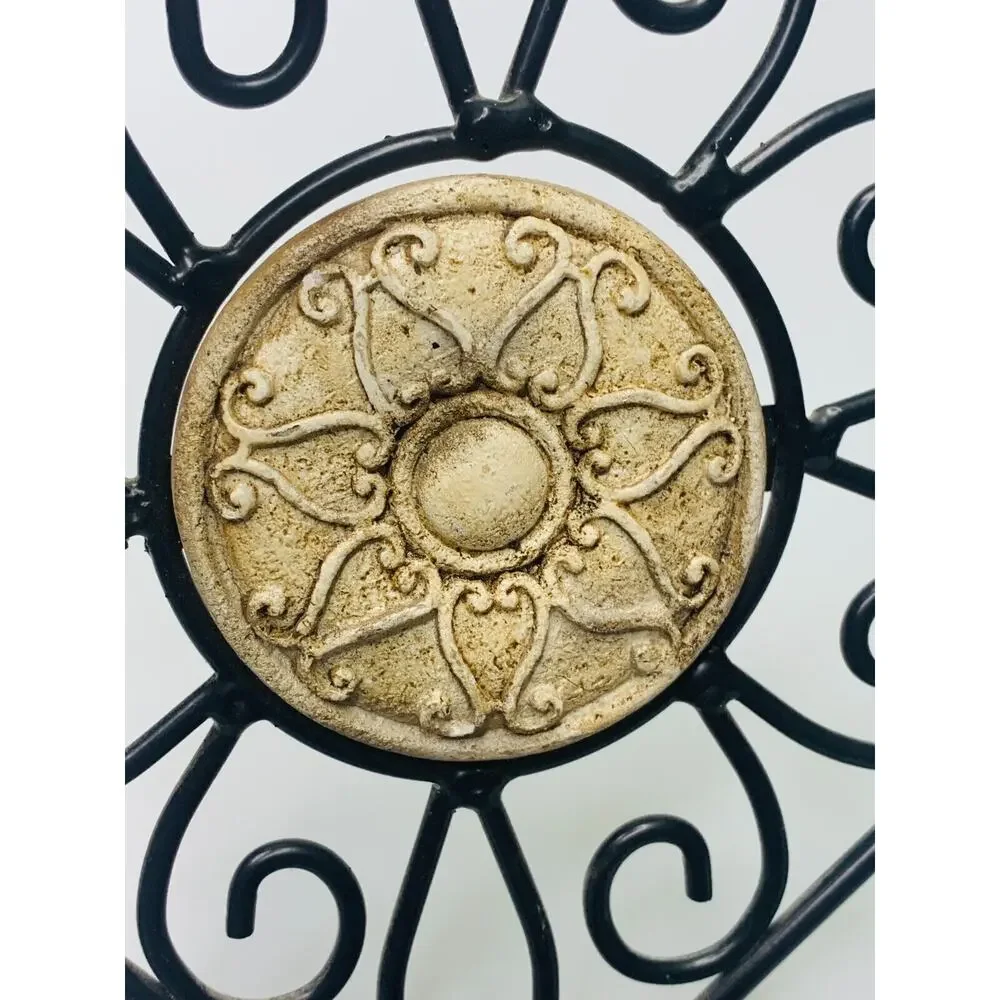 Black Metal Stone Medallion Diamond Shaped Tealight Candle Wall Sconce